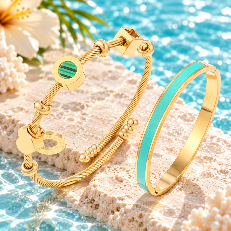 2pcs Unisex 18K Golden Plated Exquisite Bangle Set
